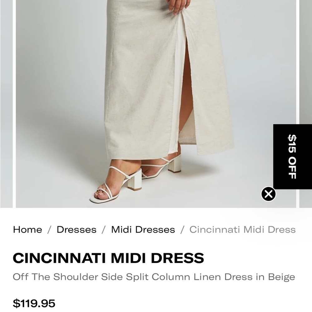 SHOWPO Cincinnati maxi beige Dress off shoulder cotton linen slit classy 10 new - Picture 8 of 15